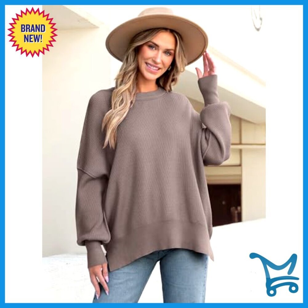 Oversized Batwing Sleeve Crewneck Sweater Knit Pullover Top Casual Chic - Picture 5 of 7